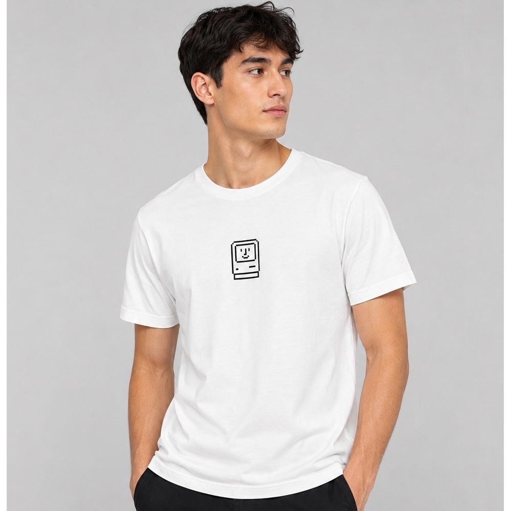 Apple Mens Medium Happy Mac Macintosh Graphic T Shirt White Genuine Apple Rare